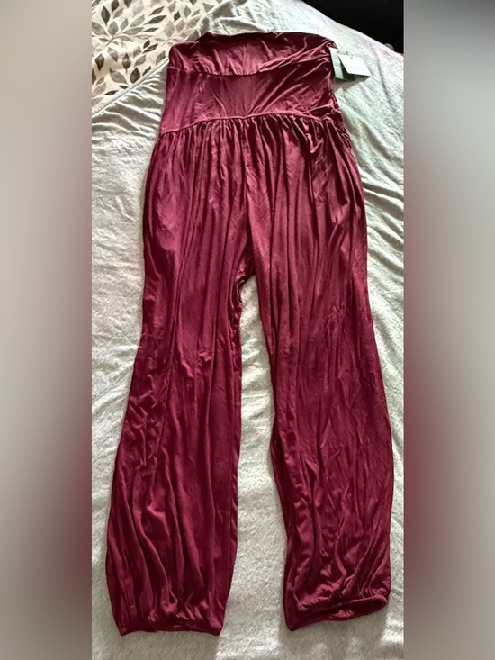 HALARA Pants - HALARA Strapless Wide-Leg Jumpsuit in Wine